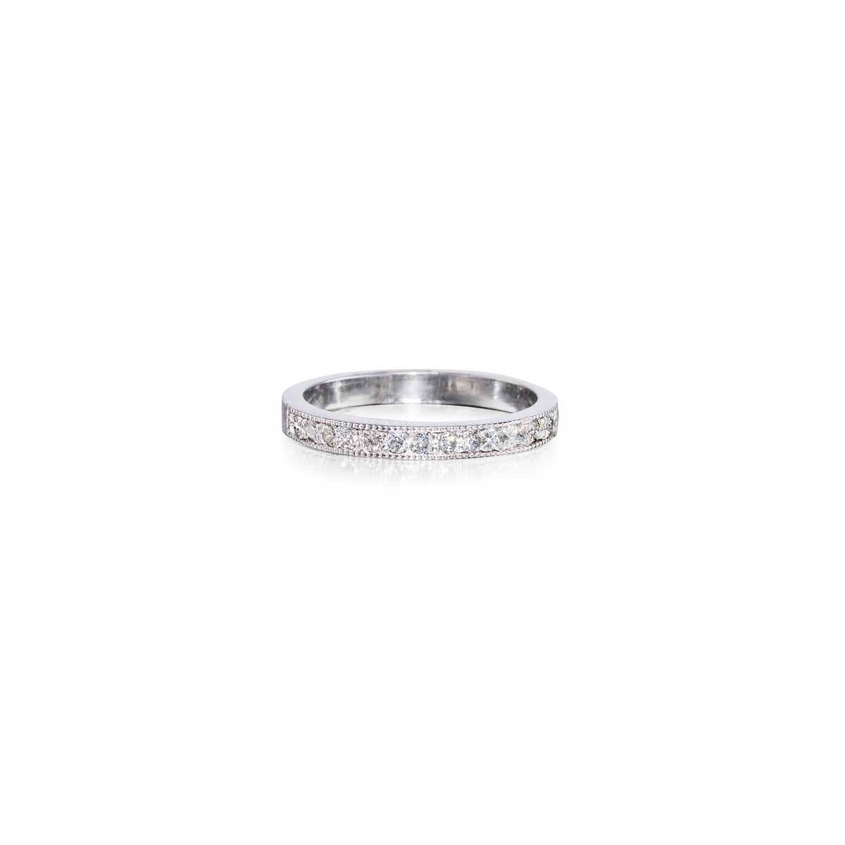 18ct White Gold Half Diamond Milgrain Eternity Ring