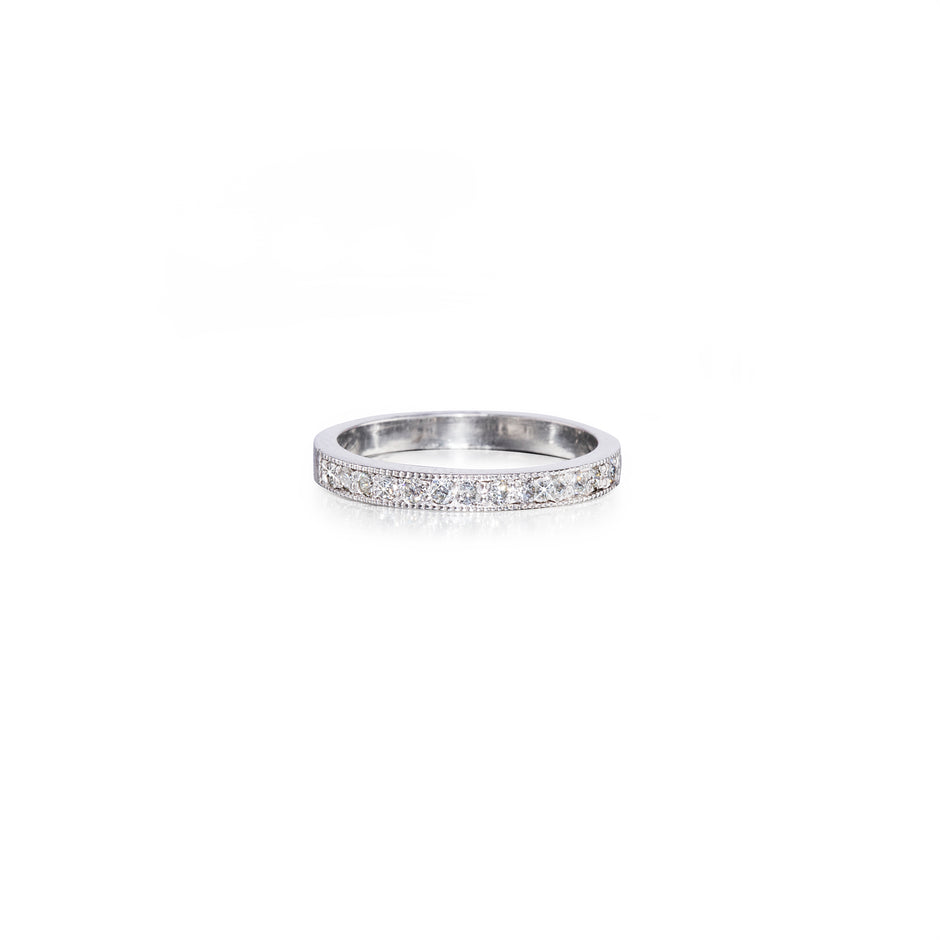 18ct White Gold Half Diamond Milgrain Eternity Ring