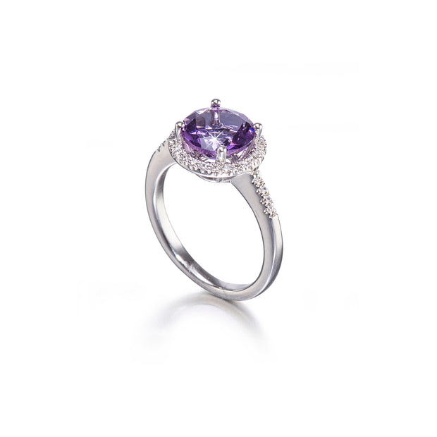 18ct White Gold Purple Quartz Halo Diamond Ring