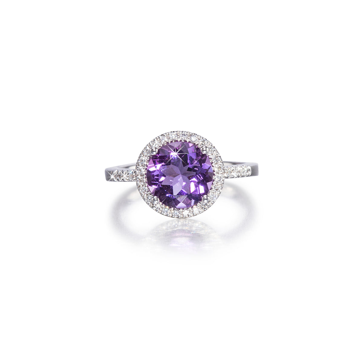 18ct White Gold Purple Quartz Halo Diamond Ring