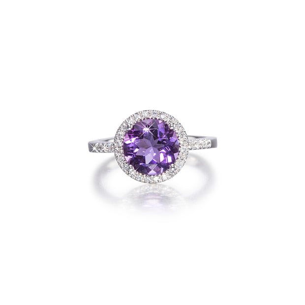 18ct White Gold Purple Quartz Halo Diamond Ring