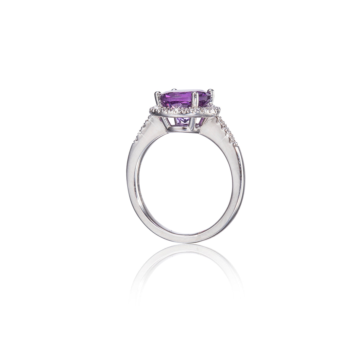 18ct White Gold Purple Quartz Halo Diamond Ring