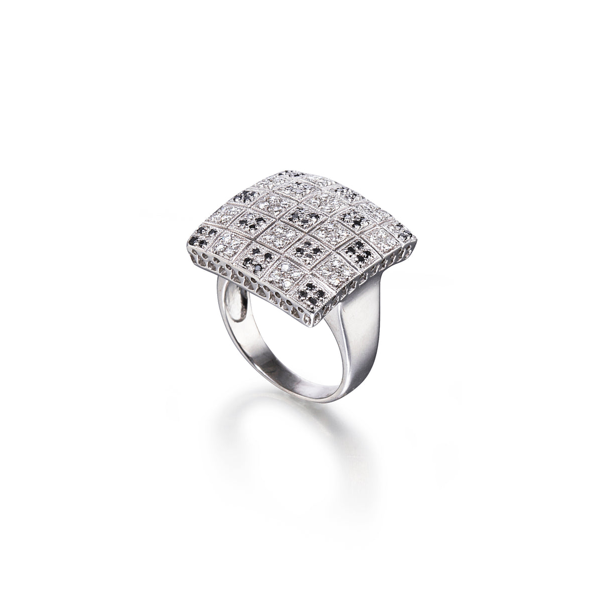 18ct White Gold Black and White Diamond Square Dress Ring