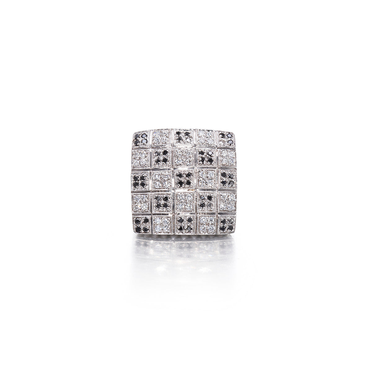 18ct White Gold Black and White Diamond Square Dress Ring