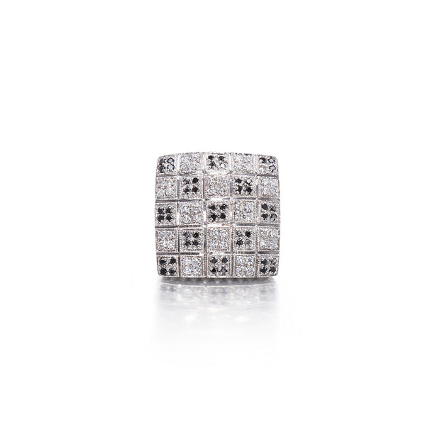 18ct White Gold Black and White Diamond Square Dress Ring