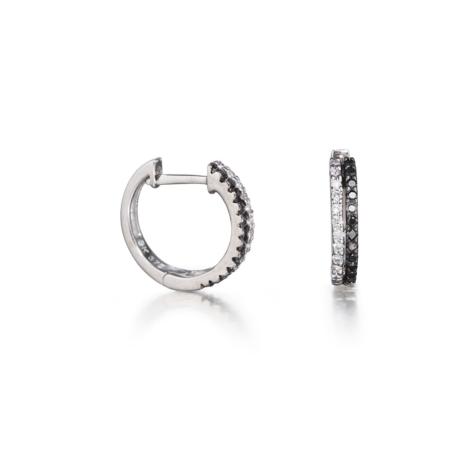9ct White Gold Black and White Diamond Huggie Earrings