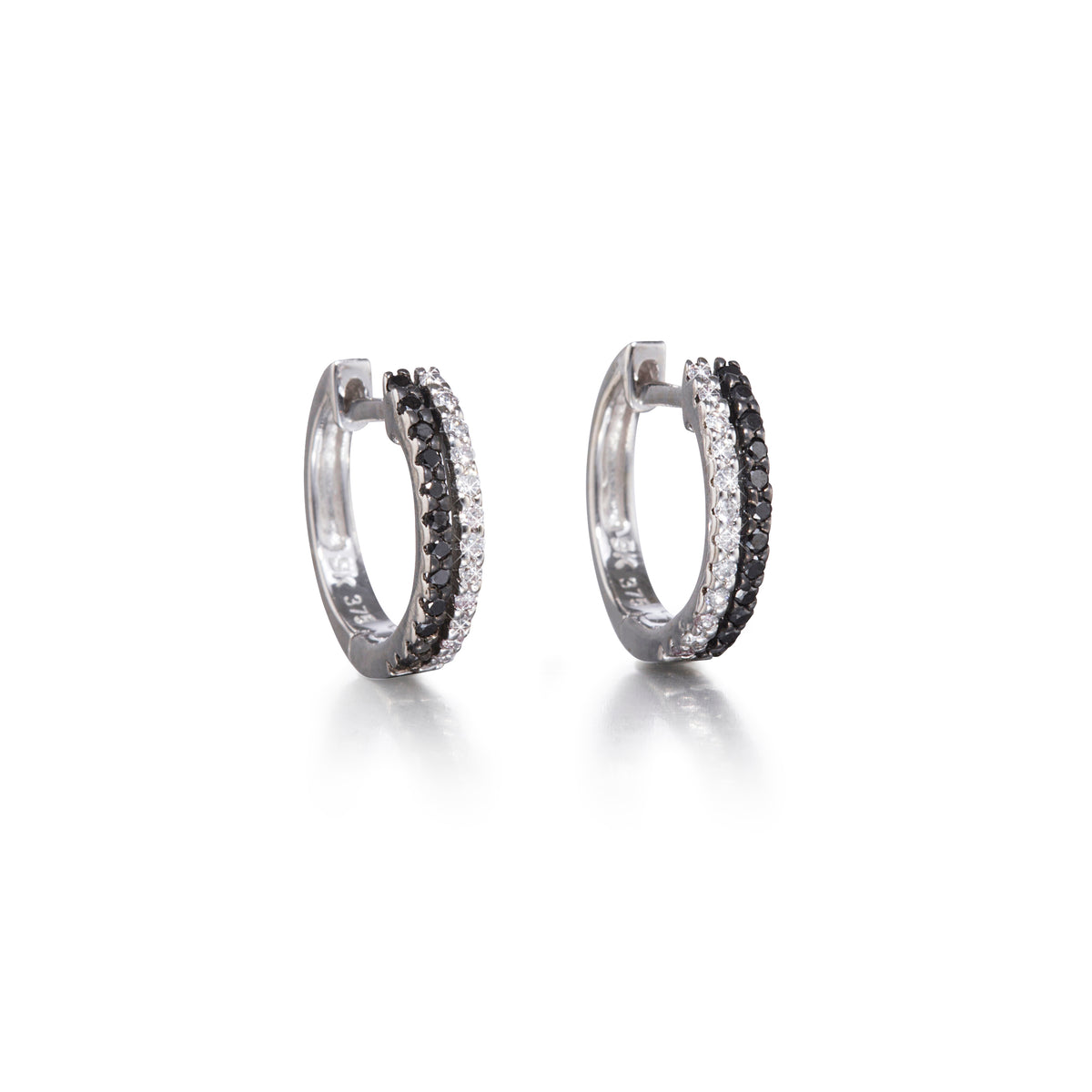 9ct White Gold Black and White Diamond Huggie Earrings