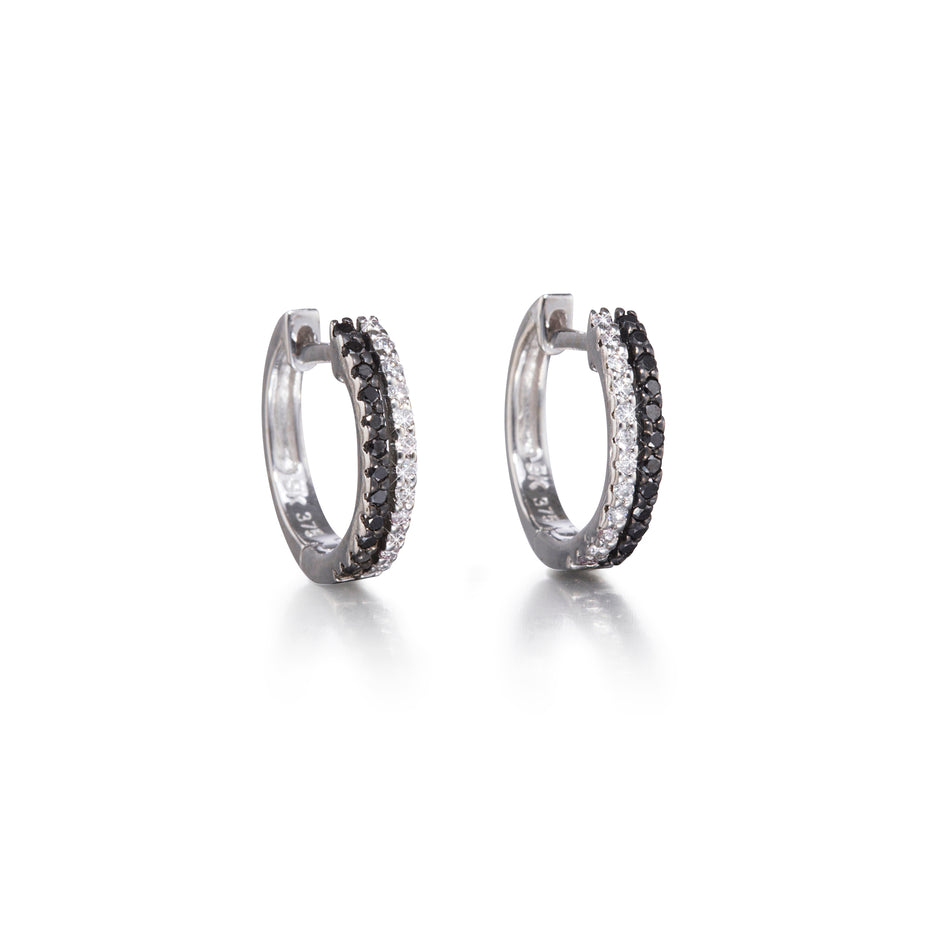 9ct White Gold Black and White Diamond Huggie Earrings