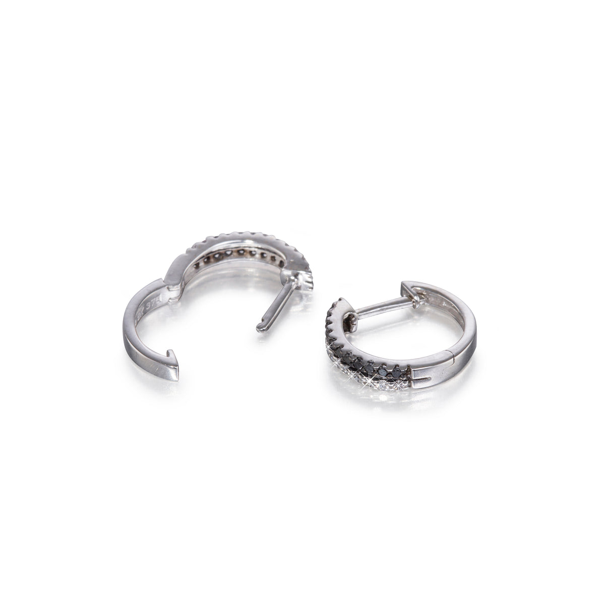 9ct White Gold Black and White Diamond Huggie Earrings
