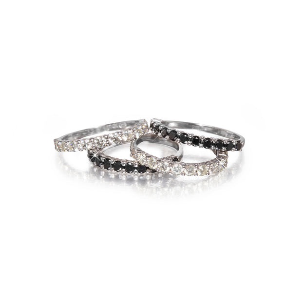 18ct White Gold Black and White Diamond Stack Rings
