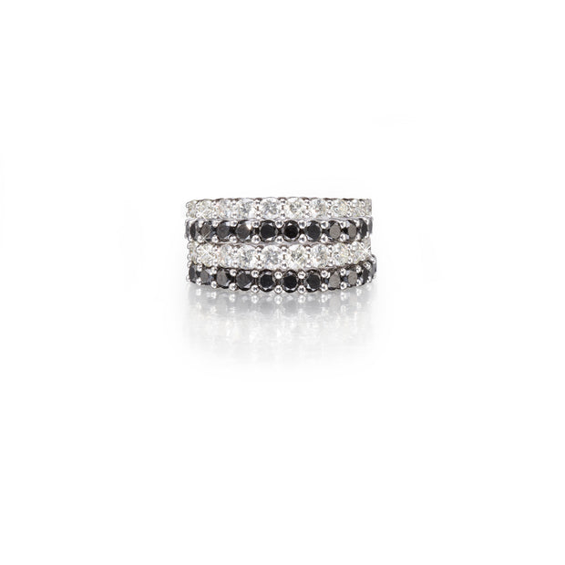 18ct White Gold Black and White Diamond Stack Rings