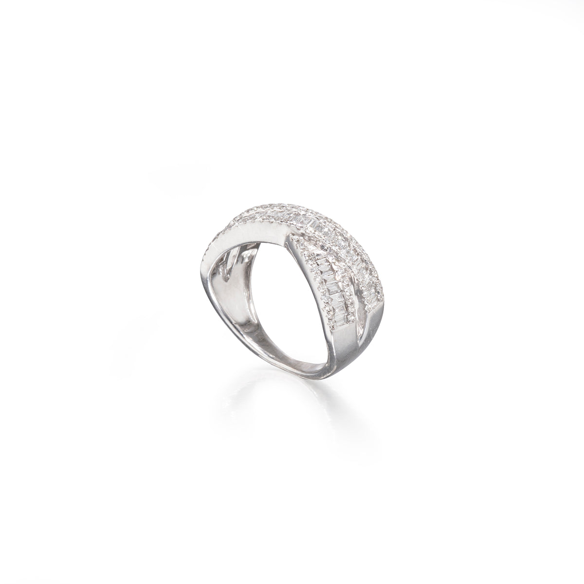 14ct White Gold Diamond Cross Over Dress Ring