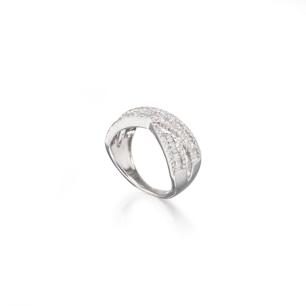 14ct White Gold Diamond Cross Over Dress Ring