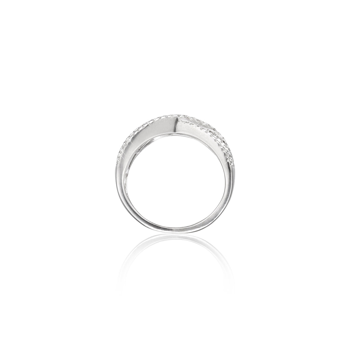 14ct White Gold Diamond Cross Over Dress Ring
