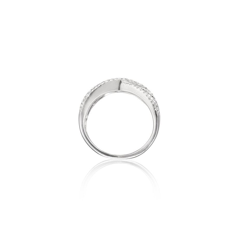14ct White Gold Diamond Cross Over Dress Ring