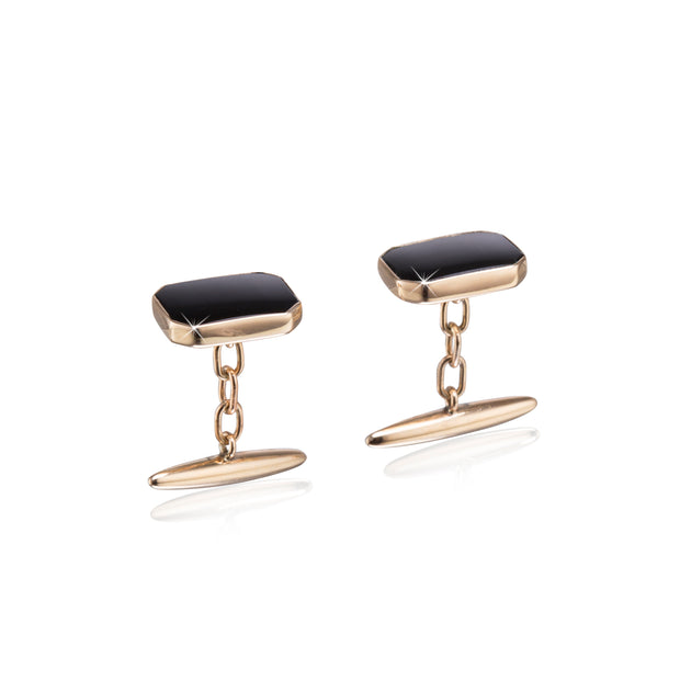 Vintage 9ct Yellow Gold Men Classic Onyx Cufflinks