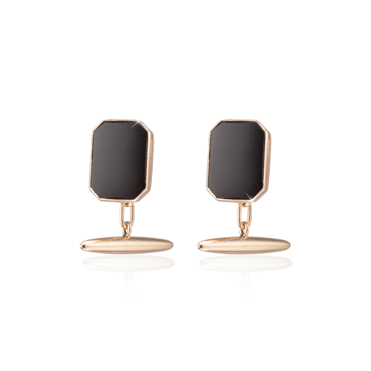 Vintage 9ct Yellow Gold Men Classic Onyx Cufflinks