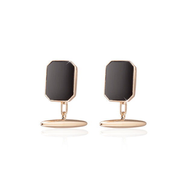 Vintage 9ct Yellow Gold Men Classic Onyx Cufflinks