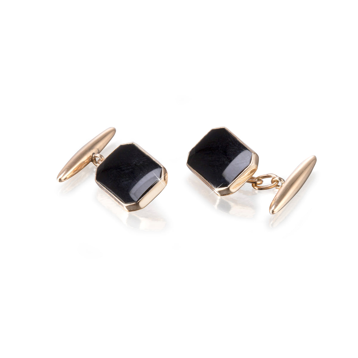 Vintage 9ct Yellow Gold Men Classic Onyx Cufflinks