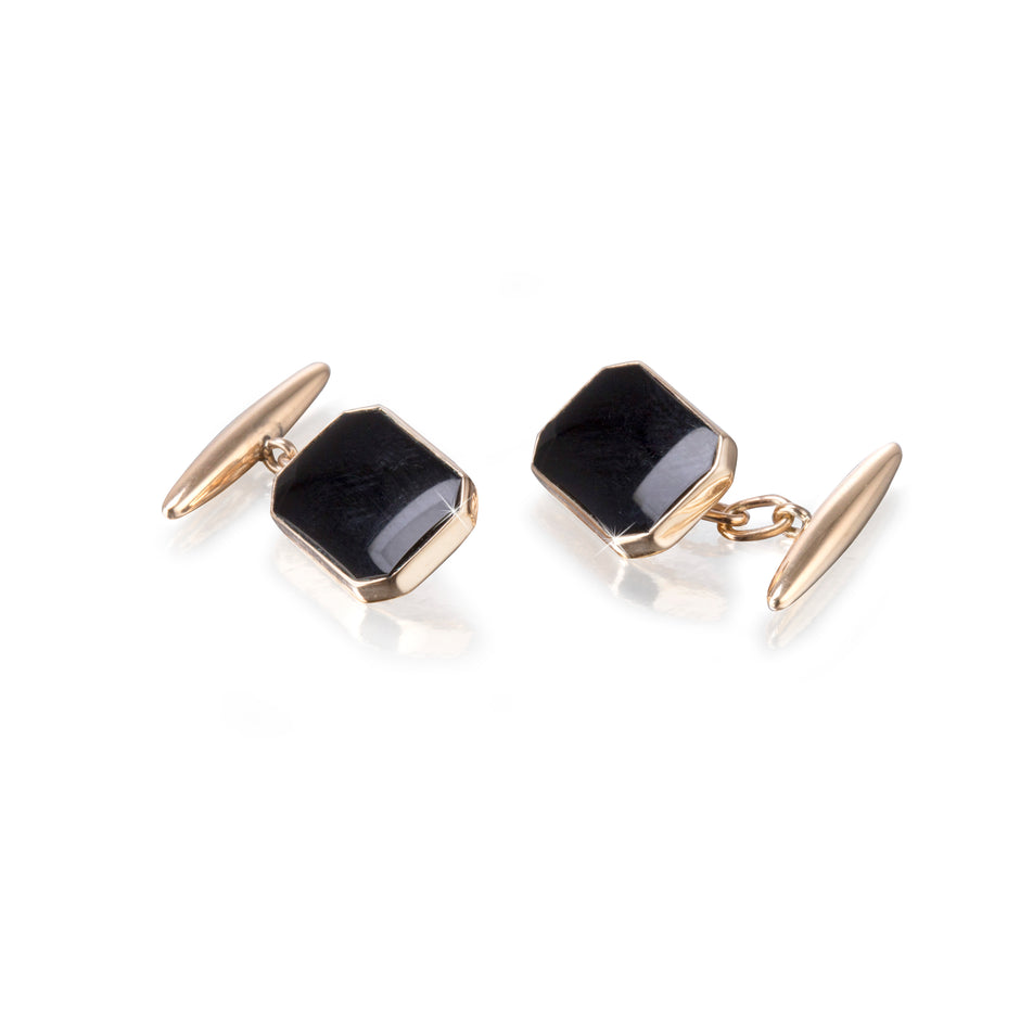 Vintage 9ct Yellow Gold Men Classic Onyx Cufflinks