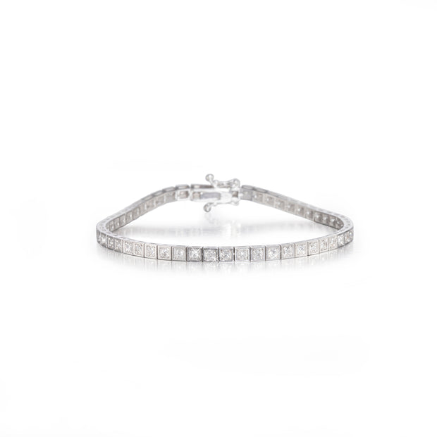 18ct White Gold Square Set Diamond Tennis Bracelet