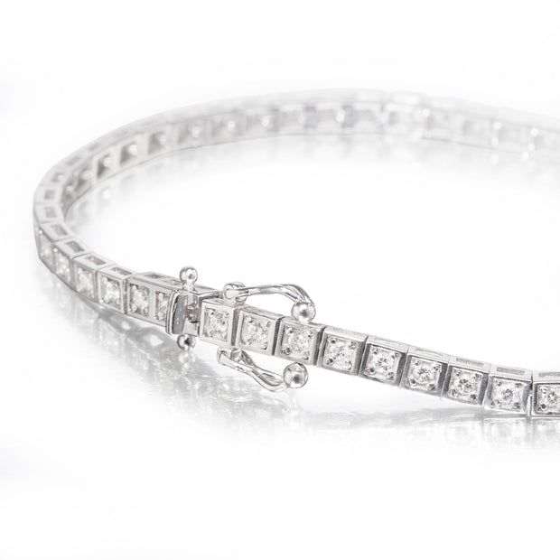 18ct White Gold Square Set Diamond Tennis Bracelet