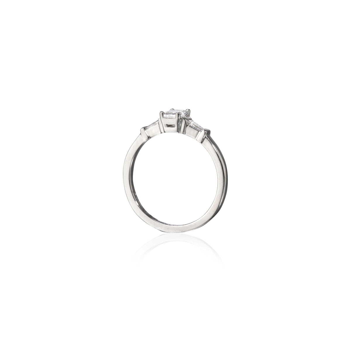 Platinum Emerald and Baguette Cut Diamond Trilogy Ring