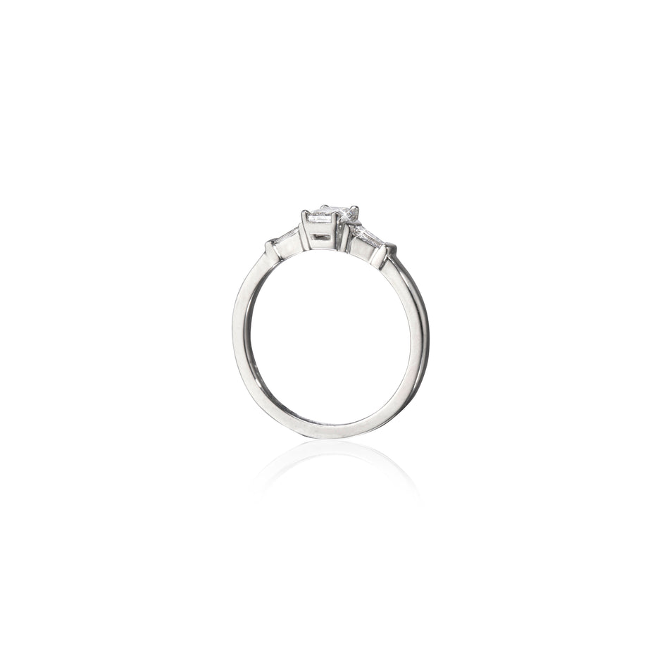 Platinum Emerald and Baguette Cut Diamond Trilogy Ring