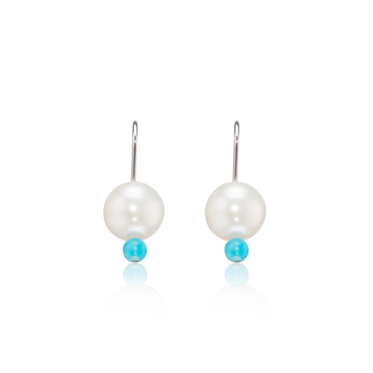 18ct White Gold Pearl and Turquoise Replica Hanging Earrings