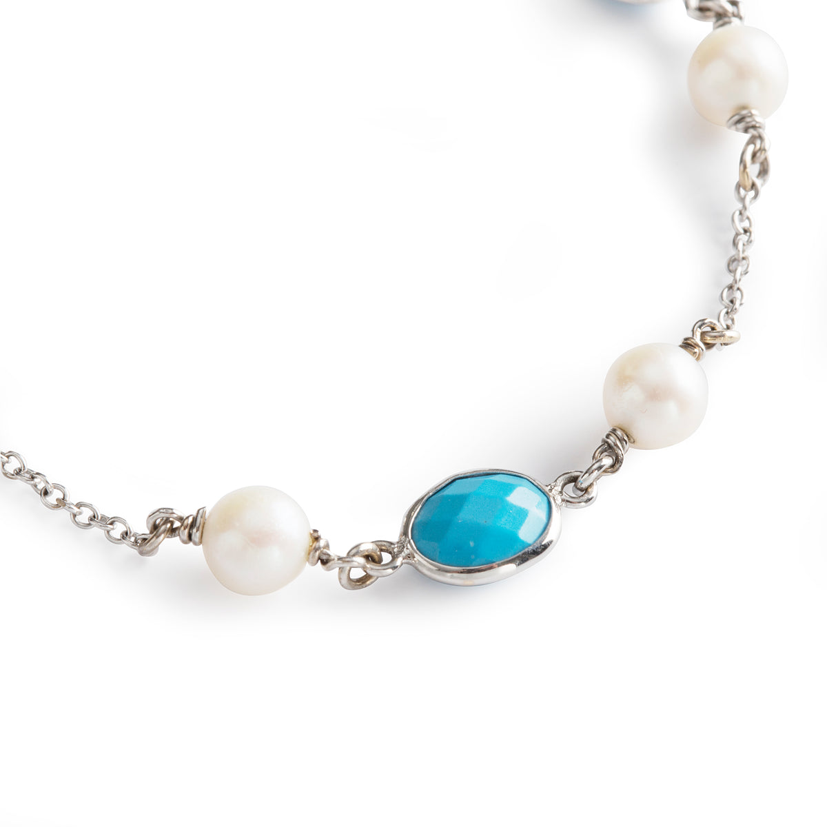 18ct White Gold Turquoise Replica and Pearl Bracelet