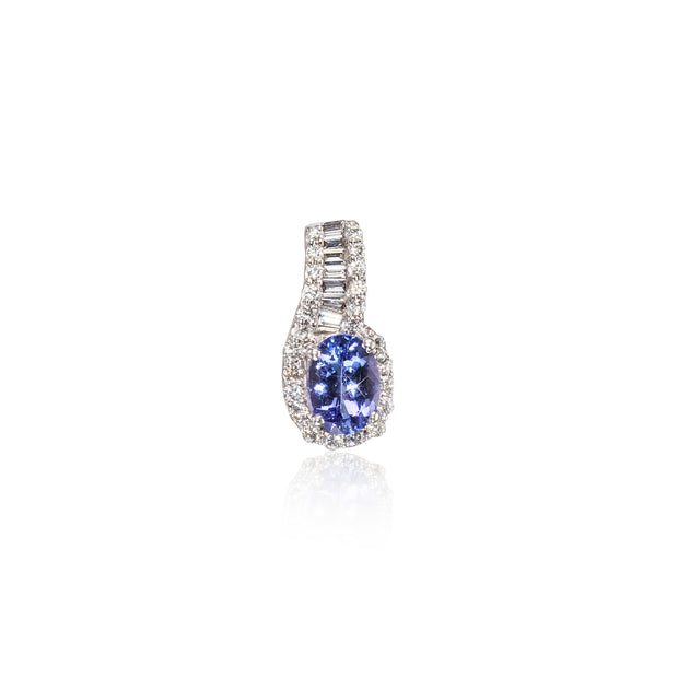 18ct White Gold Oval Cut Tanzanite and Diamond Pendant
