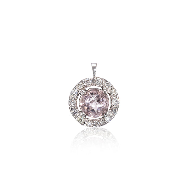 18ct White Gold Morganite and Diamond Halo Pendant