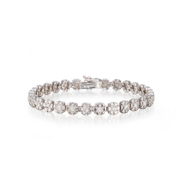 18ct White Gold Flower Diamond Tennis Bracelet