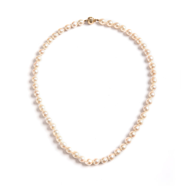 String of Semi-Baroque Cultured Pearls Secured with a 9ct Yellow Gold Clasp