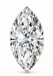 A single marquise-cut diamond shown upright against a plain white background, with bright reflective facets and no visible setting or packaging.