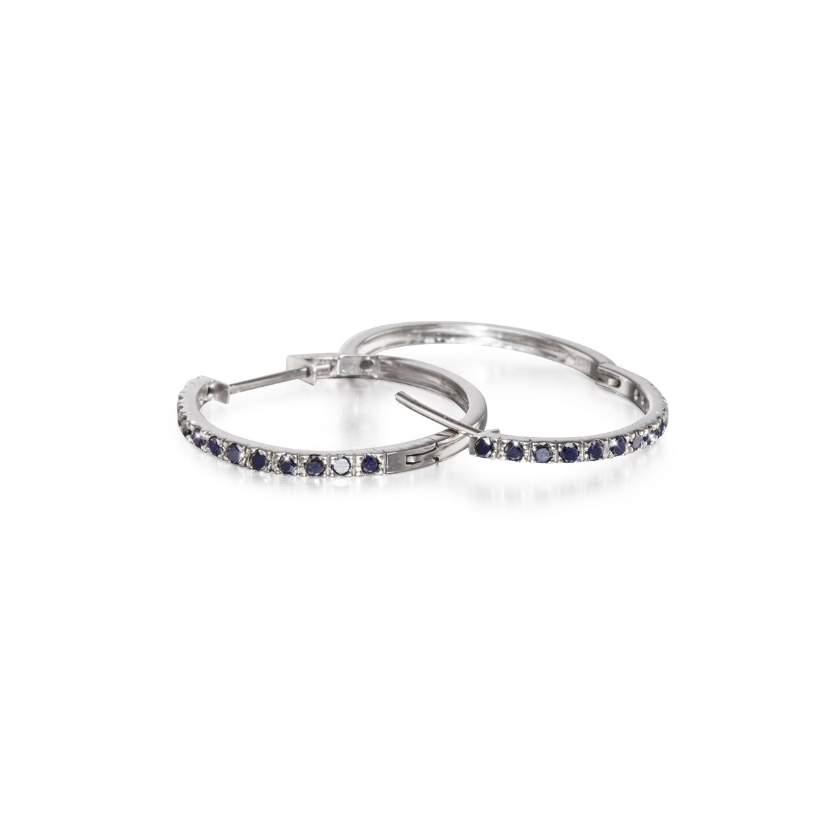 Close up of 18ct White Gold Black Diamond Huggie Earrings