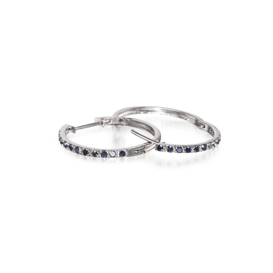 Close up of 18ct White Gold Black Diamond Huggie Earrings