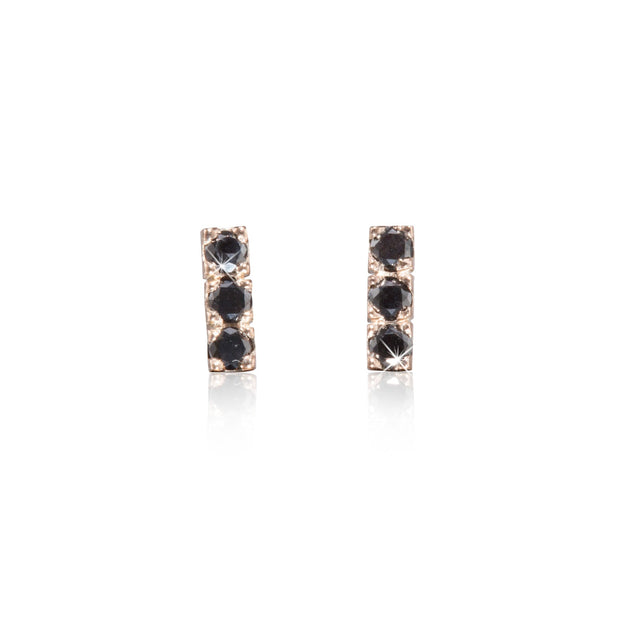 Pair of earrings with black gemstones on a white background