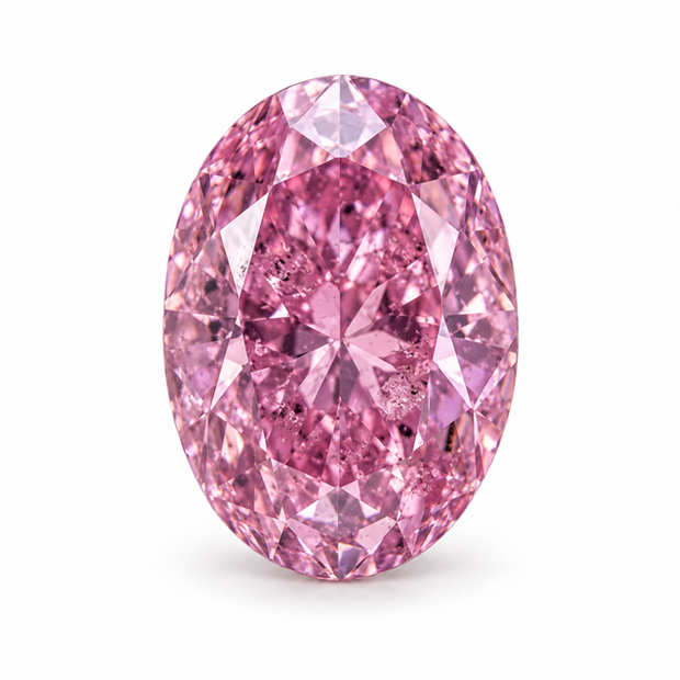 Oval Cut Diamond Fancy Purplish Pink on white background