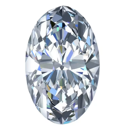 An oval-cut clear gemstone with intricate faceted reflections, centered on a plain white background.