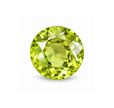 Natural yellowish-green round mixed-cut peridot on white background