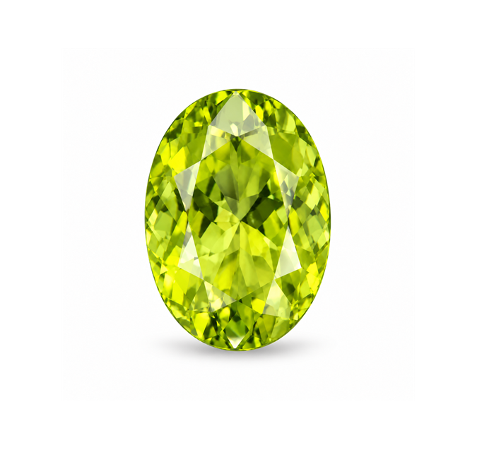 Natural yellowish-green oval mixed-cut peridot on white background