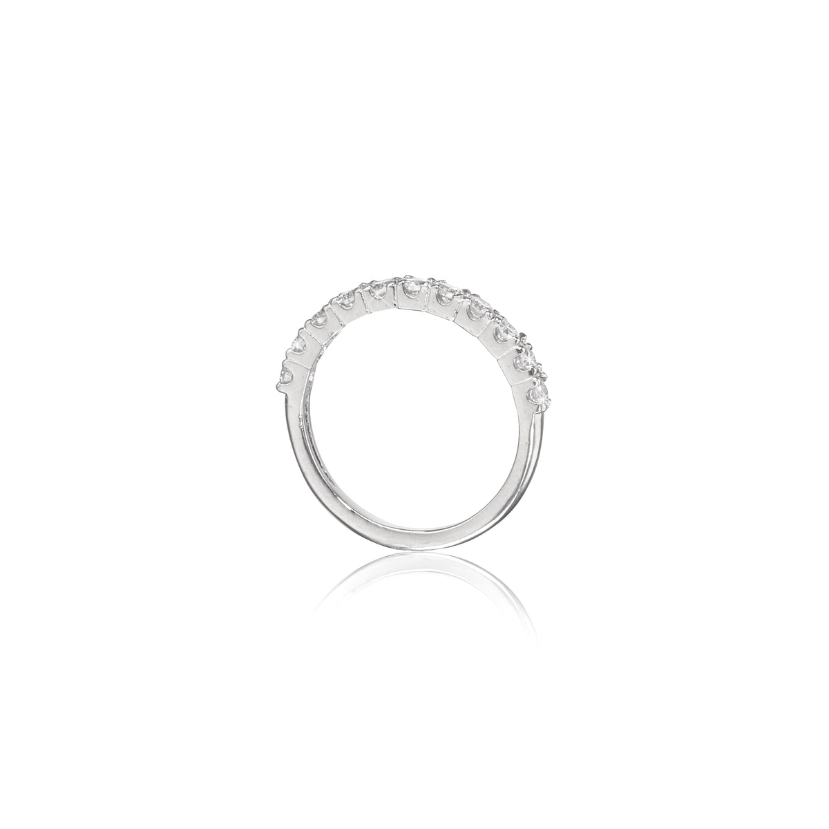 Platinum ring with small diamonds on a white background