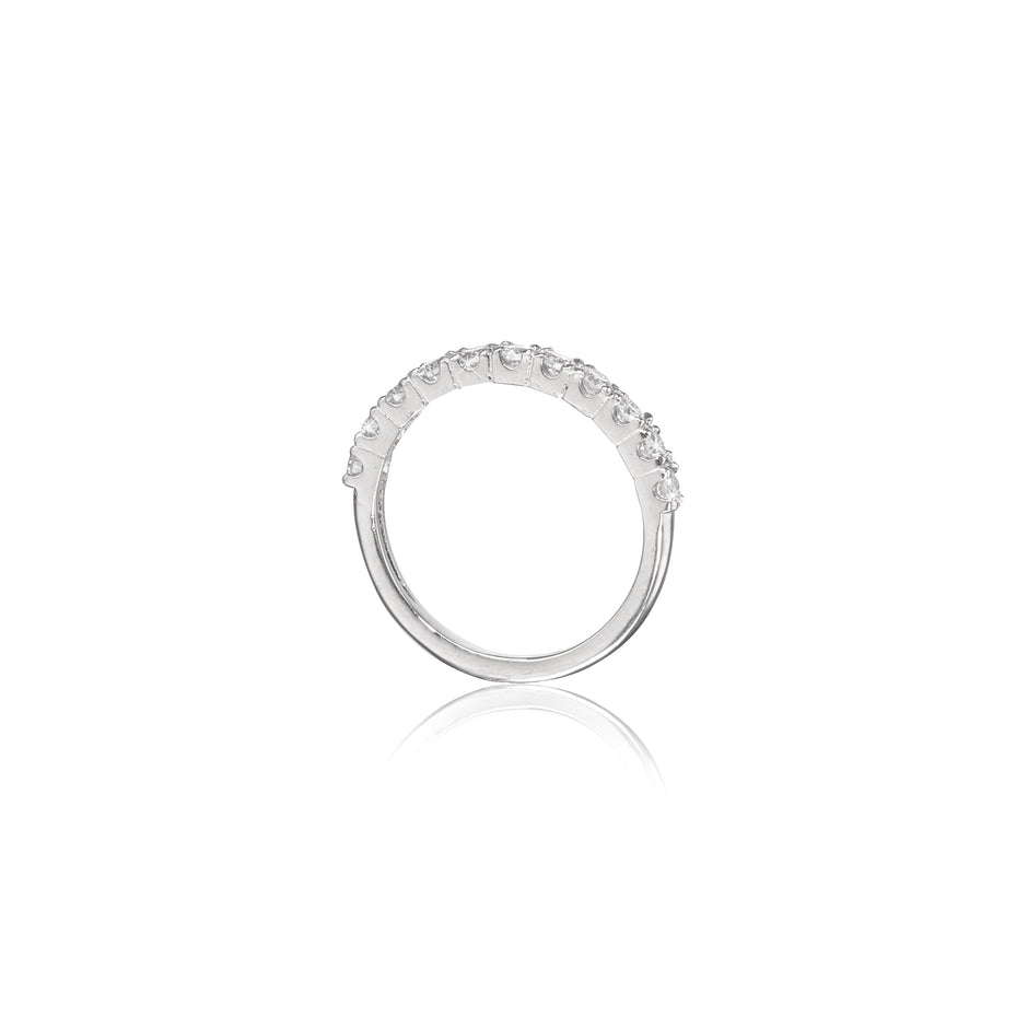Platinum ring with small diamonds on a white background
