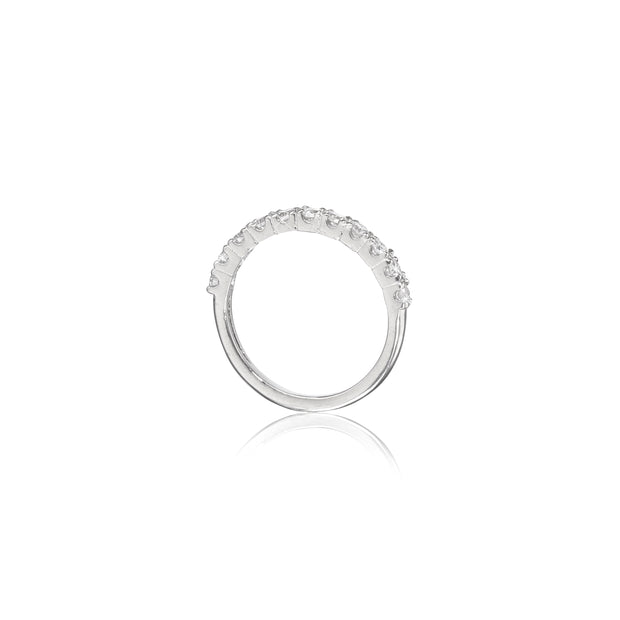 Platinum ring with small diamonds on a white background
