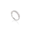 Platinum ring with small stones on a white background