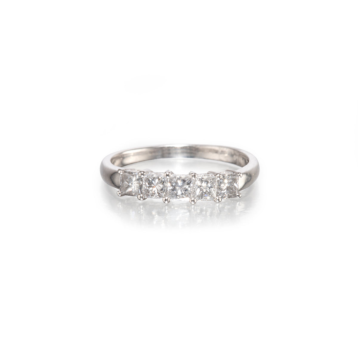 Platinum Prong Set Curved Basket Diamond Ring on white background