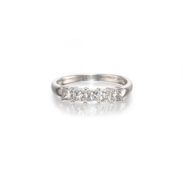 Platinum Prong Set Curved Basket Diamond Ring on white background