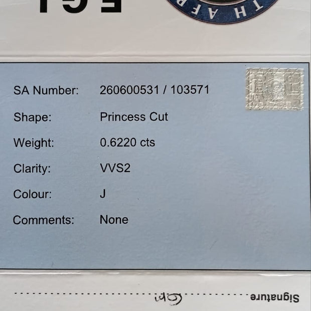 Princess Cut Diamond. 0.6220cts VVS2 J EGL Report