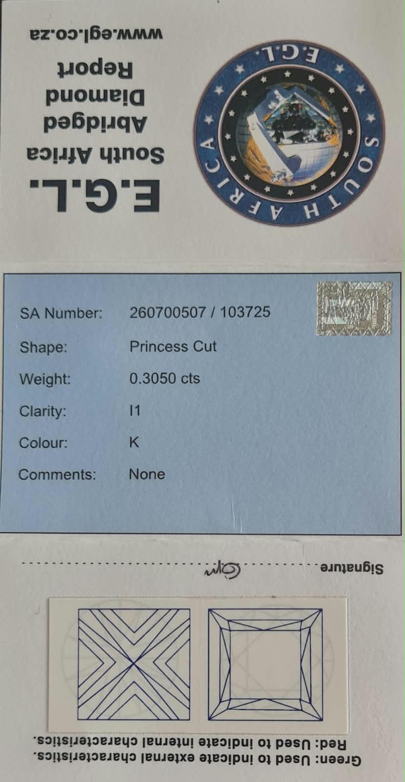 A diamond color report card for a South African E.G.L.